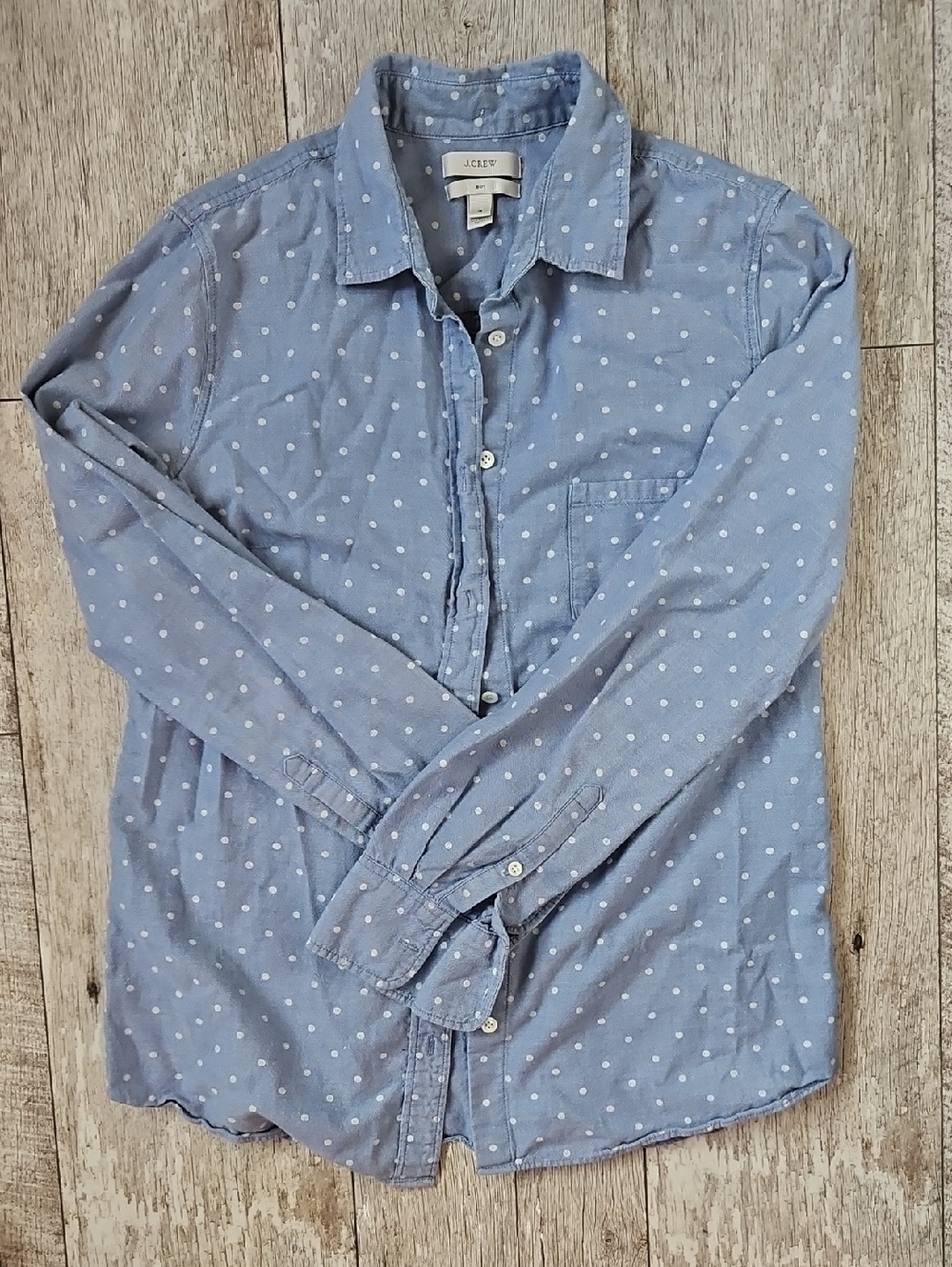 J. Crew Blue Dot-Print Chambray Casual Button-Down Shirt